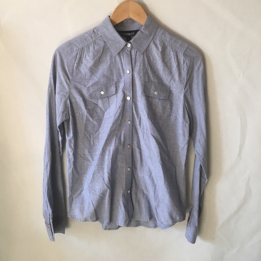 Express Dress Button Front Shirt Gray Size XS